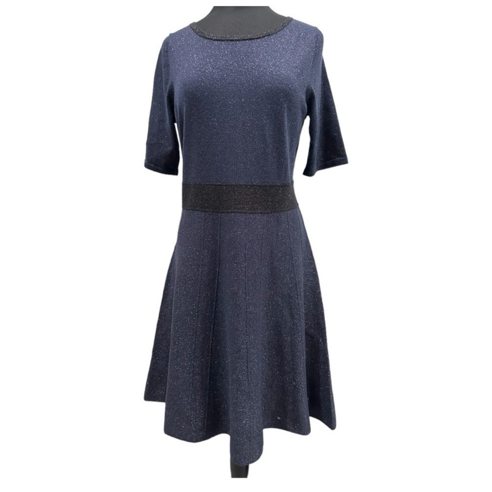 Boden Milano Stretch Navy Blue Sparkle Fit and Flare Dress Sz 12